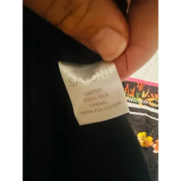 SALONI Tabitha 100% Silk Black Red A-Line Skirt Cutout Scalloped Bodice Dress 8 - Picture 15 of 15